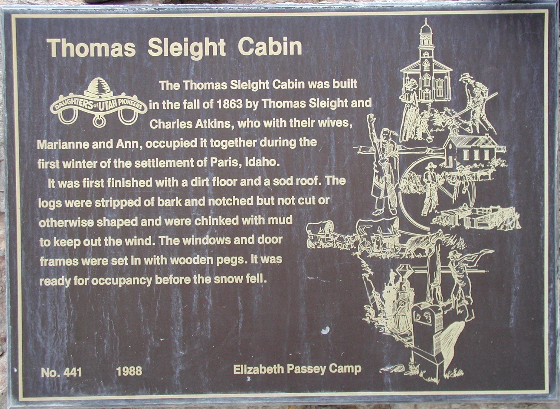 Daughters of Utah Pioneers plaque for the Thomas Sleight Cabin