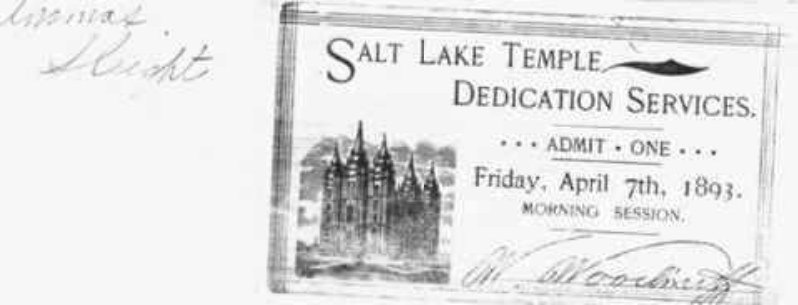 Thomas Sleight's ticket for the Salt Lake Temple dedication, Friday April 7, 1893 morning session